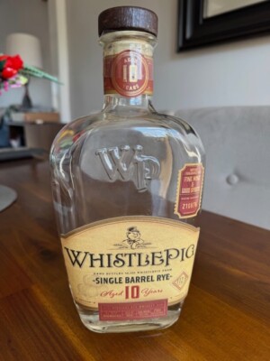 Whistle Pig Single Barrel Rye 10 Year, Store Pick Empty Bottle Original Cork
