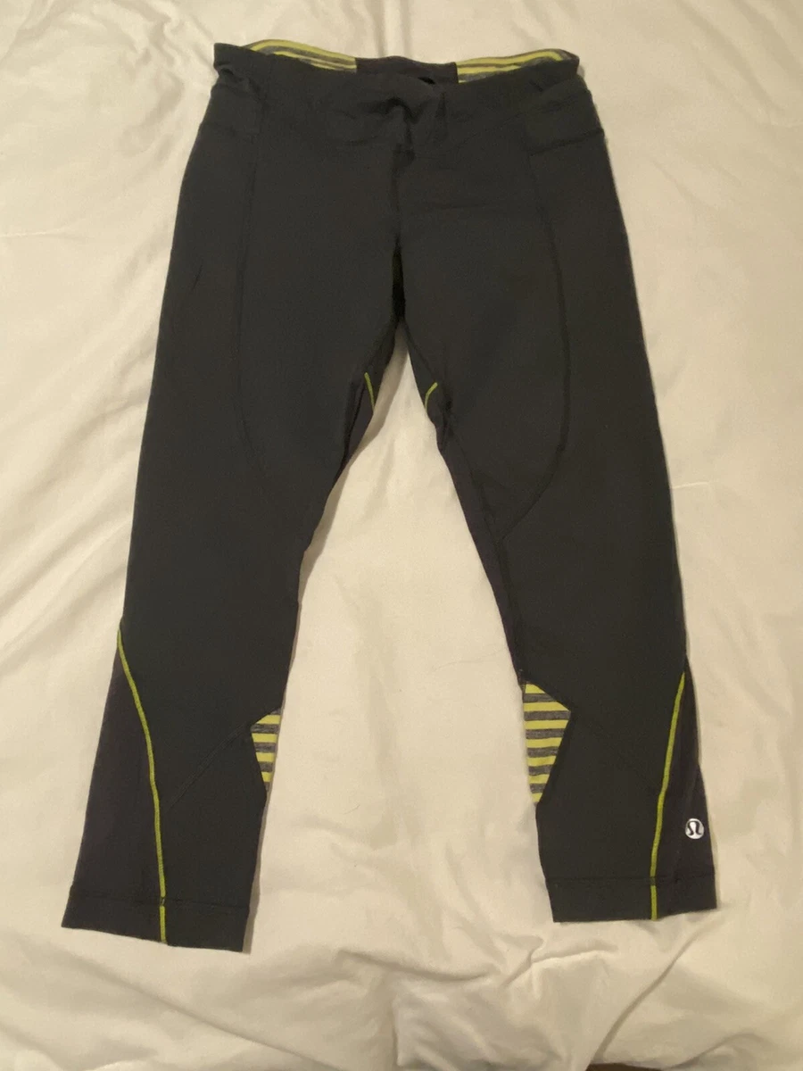 Lululemon Wet Warm Dry Cropped Leggings Gray With Yellow Stripe Size 8