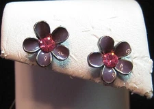 Cute Silver tone Purple Enamel Pink Rhinestone Dainty Daisy Flower Earring Ma 7
