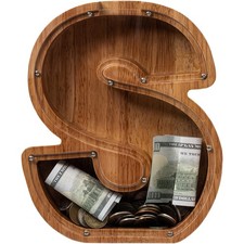 ladenk 12 Inch Extra Large Wooden Kids Letter Piggy Bank - Piggy Bank for Boy...