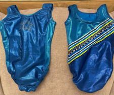 Girls Metallic Blue Sleeveless Gymnastics Leotards Lot 2 Sizes 4 6 Star