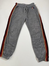 Aviator Nation Sweatpants Womens Medium Size 26x28 Gray 5 Stripe Velour Rainbow