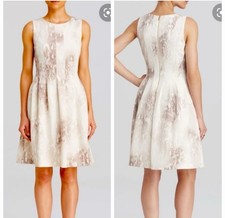 Calvin Klein Women's Size 8 Cream Brown Snakeskin Print Fit &Flare Stretch Dress