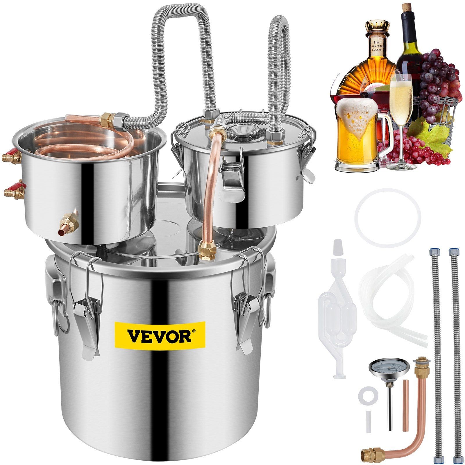 3Gal Wine Whiskey Distiller Stainless Steel Copper 20x11cm Condenser