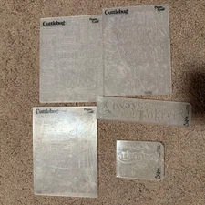 Large LOT of 5EMBOSSING FOLDERS-Cricut Cuttlebug-Gently Used Words Congrats
