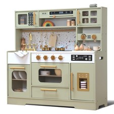 Kids Wooden Play Kitchen Set   Realistic Pretend Play Kitchen with Stove,