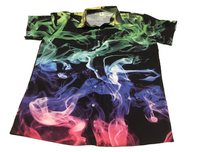 Party Shirt Button Up Men 2XL Abstract Colorful Short Sleeve Casual Pre Shrunk