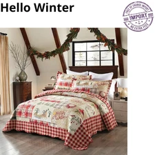 Hello Winter! MarCielo Plaid Patchwork Christmas Quilt Bedding Set - 3 Piece