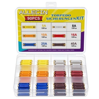90-Piece Torpedo Fuse Kit   European Ceramic Car Fuses 5A-40A Set