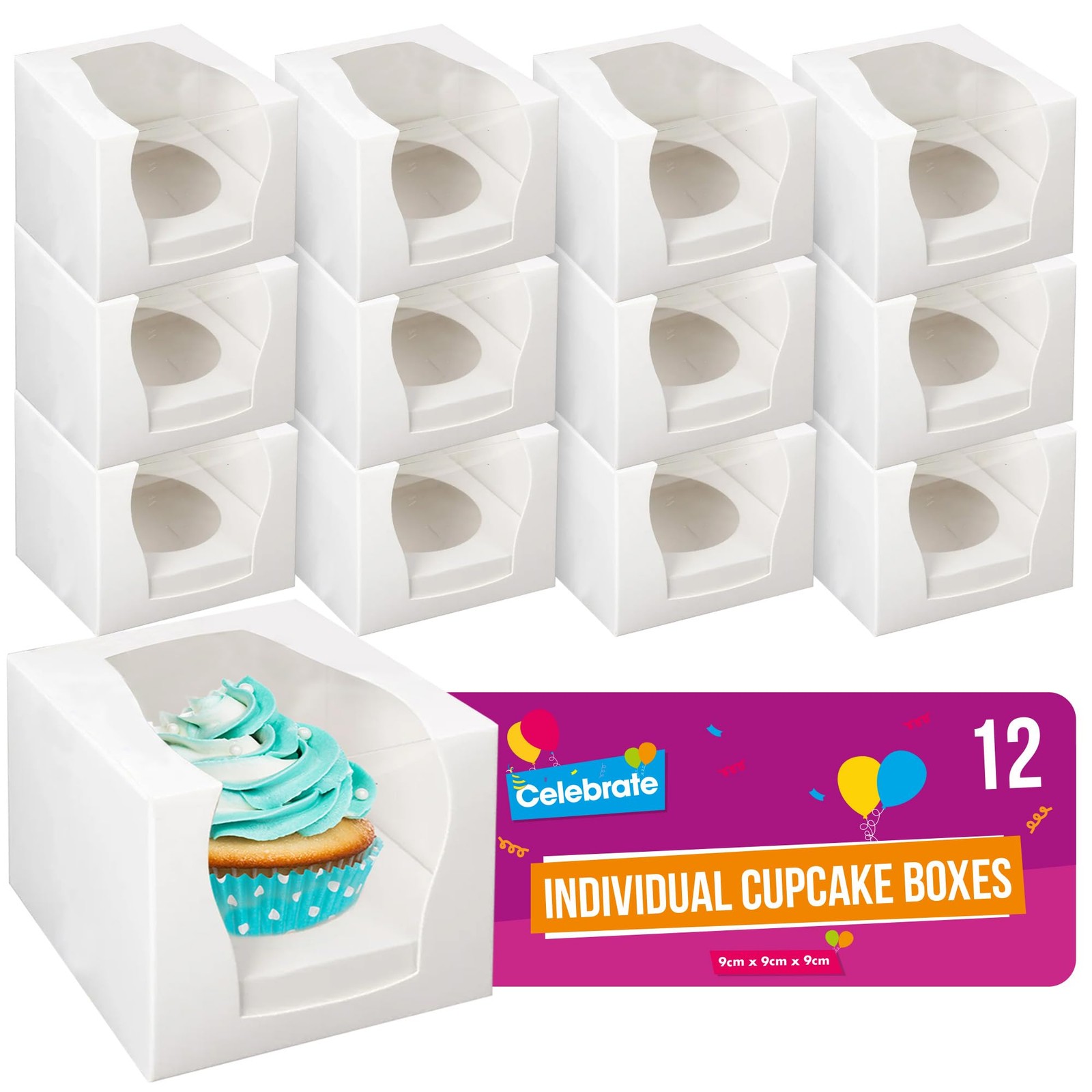 SOL 12pk Individual Cupcake Boxes 9x9x9cm Single White