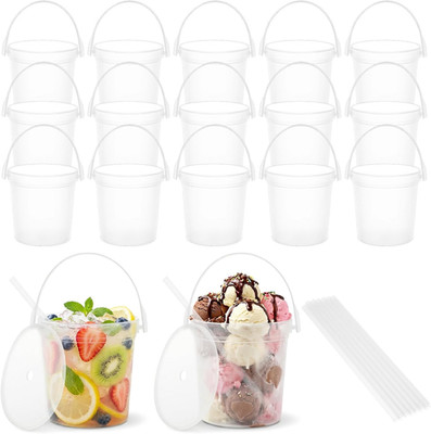 15 Pack Plastic Rum Buckets for Drinks, Plastic Drink Buckets, 32Oz Reusable Coc