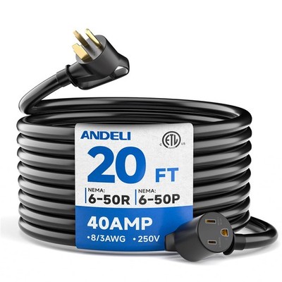 ANDELI 40Amp 20ft Welder Extension Cord 8 AWG [ETL Listed], 250V NEMA 6-50 He...
