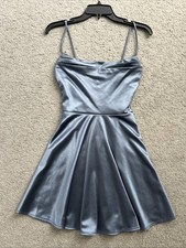 Satin Spaghetti Strap  Dress in Blue