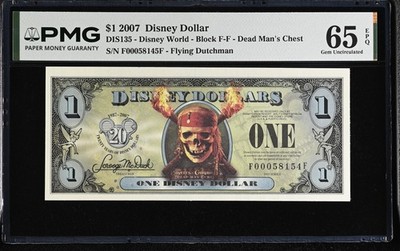 2007 ''FF Series'' Flying Dutchman $1 Disney Dollar - PMG 65 Gem Unc.