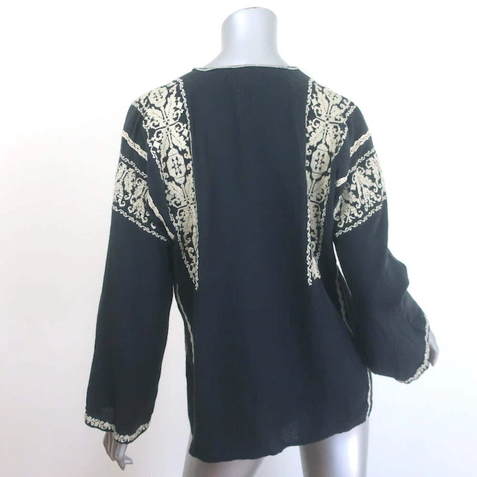 Isabel Marant Etoile Vince Embroidered Tassel Top Black Cotton Size 38 - Image 4 of 4