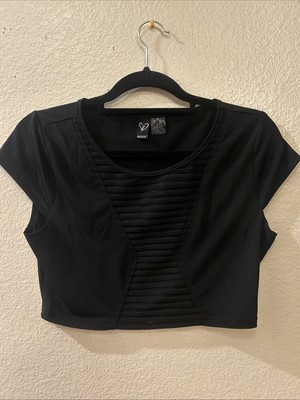 Windsor Women s Black Crop Top W/ Sheer Ribbed Accents Size Large