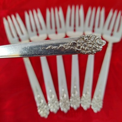 7X SF King Edward Silverplate MOSS ROSE Salad Forks National 