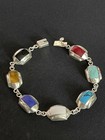 Vintage Mexico 925 Sterling Silver Multi-Gemstone Inlay Link Bracelet 8" — photo 4