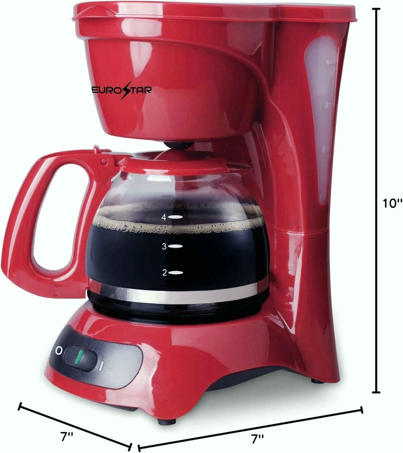 EUROSTAR ECM621R 4 Cup Drip Coffee Maker Red Glass Carafe 650W Compact