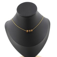 Steine Und MinéRaux. Halskette 3 Perlen Tigerauge 6 Mm. Kette Stahl Golden