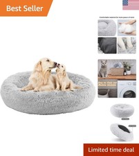 Soft Light Grey Dog Bed, 36" Donut Shape for Comfort Security - Easy Care