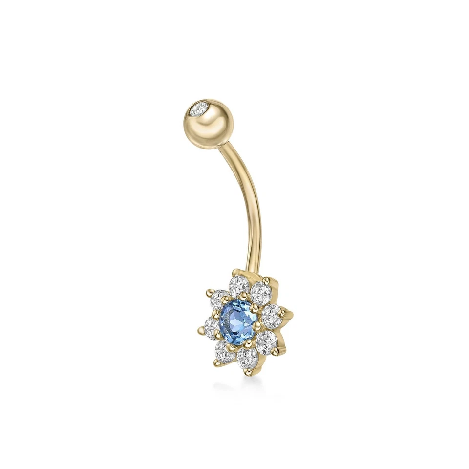 10K Yellow Gold Blue and White Star Cubic Zirconia Belly Ring For Her - 16 Gauge - Image 3 of 4