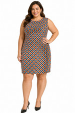 Alyx Navy Orange White Print Sleeveless Sheath Above Knee Mini Summer Dress 18