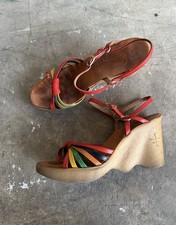 Vintage 1970s Famolare Hi Up Wavy Wedge Rainbow Heels Size 7