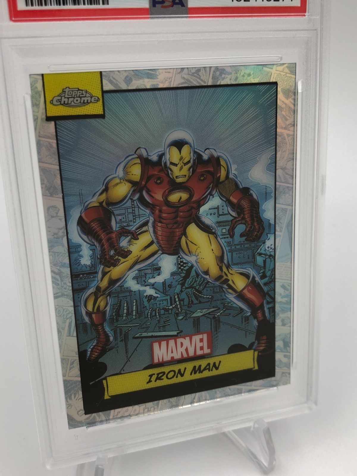2025 TOPPS CHROME MARVEL Card  IRON MAN #13  REFRACTOR  graded slab PSA MINT 9 view 5