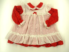 ALEXIS 24 mos L/S Red Floral Dress & White Pinafore Eyelet Trim Baby Doll Style