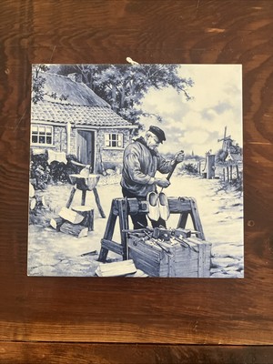 Royal Mosa Holland Ceramic Tile Trivet Holland Dutchman Clogs Craftsman 6'' x 6''