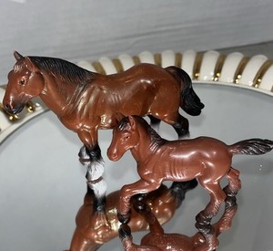 Vtg. Set Bullyland Horse Stallion &1Foal Animal Figure Handpainted - Germany-505