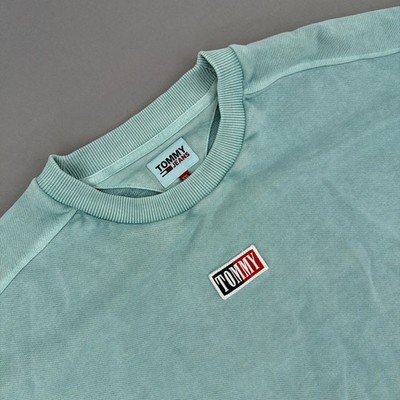 Tommy Jeans Crewneck Sweatshirt Mens XXL Teal Vintage Style Streetwear