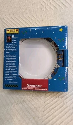 Sakura Debbie Mumm Snowman 7.5” Soup/Cereal Bowls 1998 Christmas Set of 4 NIB