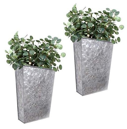 Galvanized Metal Wall Planter,Farmhouse Wall Decor Hanging Wall Vase Silver