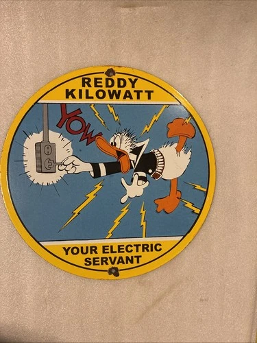 VINTAGE REDDY KILOWATT DONALD DUCK ELECTRIC POWER PORCELAIN GASOLINE OIL SIGN!