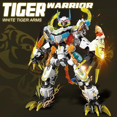 2-in-1 Transformable White Tiger Mech Building Blocks DIY Kids Christmas Gift