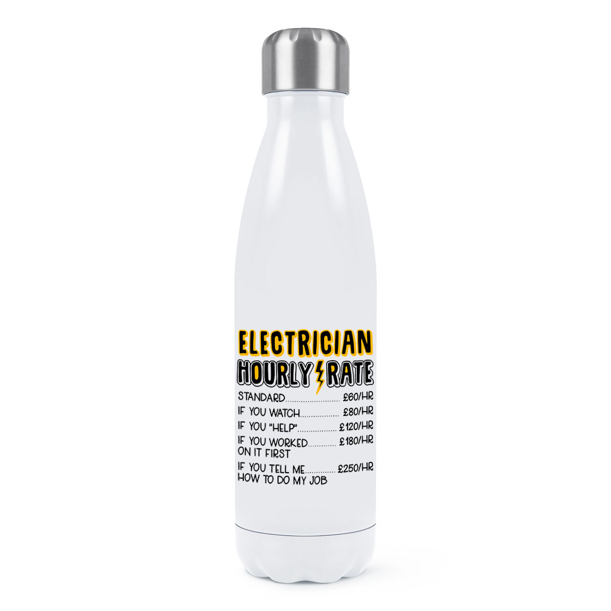 Electrician Hourly Rate Double Wall Water Bottle Funny Sarcastic Awesome Best