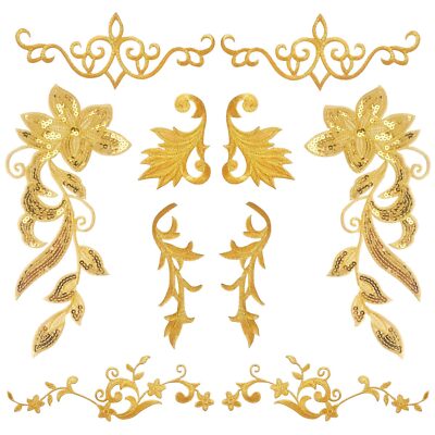 10-PCS Gold Flower Embroidery Patch Sew On Applique for Craft Decoration