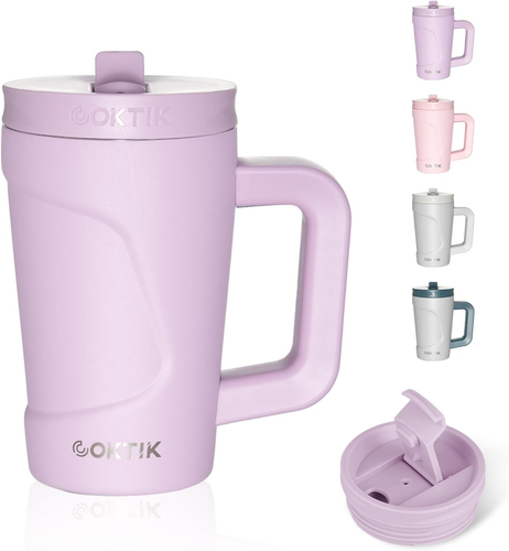 12 Oz Insulated Tumbler with Handle and Two Lids(Flip/Straw), Double Wall Stainl