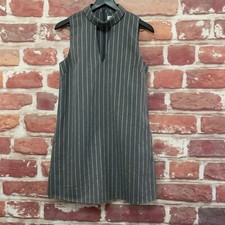 Anthropologie Everly Dress Womens Small Gray White Striped Pocketed High Neck