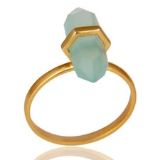 Aqua Chalcedony Gemstone Terminated Pencil Design 925 Silver Gold Plated Rings