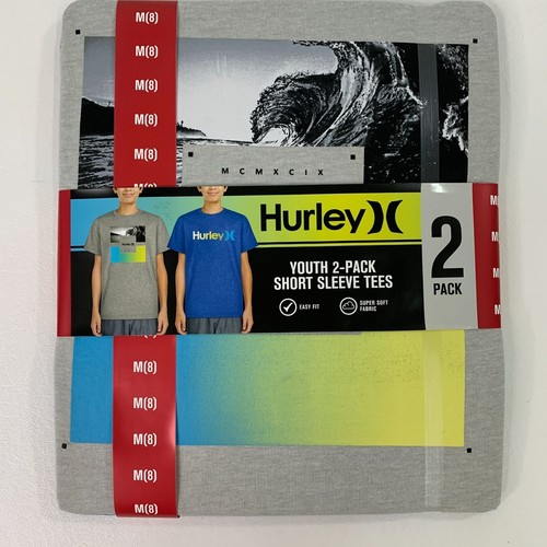 Hurley Boy's M 8 Tee 2-Pk Graphic Crew Neck Short Sleeve T-Shirts Blue Gray - Picture 2 of 6
