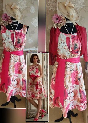 Phase eight roman red pink cream garda flare tea Occasion Bolero dress Races 12