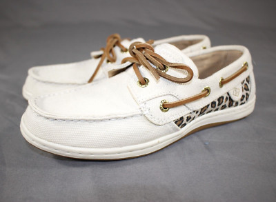 Sperry Top Sider Shoes Women's 6.5 Songfish Canvas Boat STS87081 Beige Leopard
