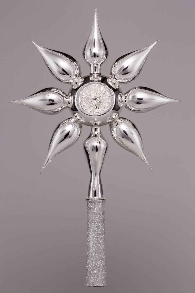 Christbaumspitze Stern mit Reflex Lauscha Glas mundgeblasen und handbemalt