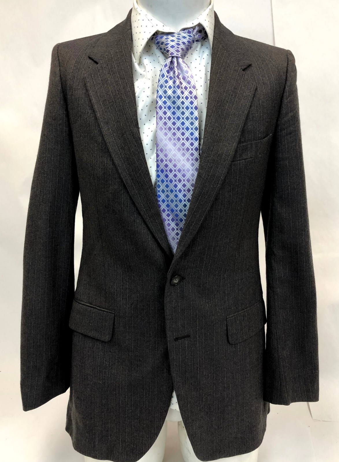 Giacca lana gessato marrone 2 bottoni Yves Saint Laurent FRANCIA VINTAGE designer 39 L