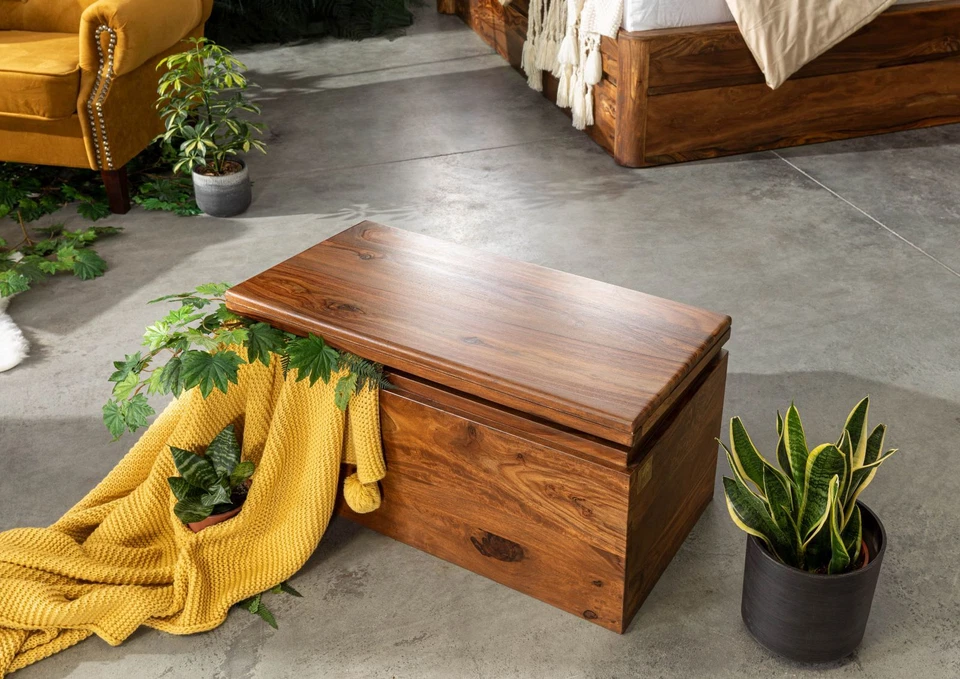 Truhe Sheesham 80x40x40 walnuss gewachst Box Aufbewahrung Stauraum - Bild 2 von 4