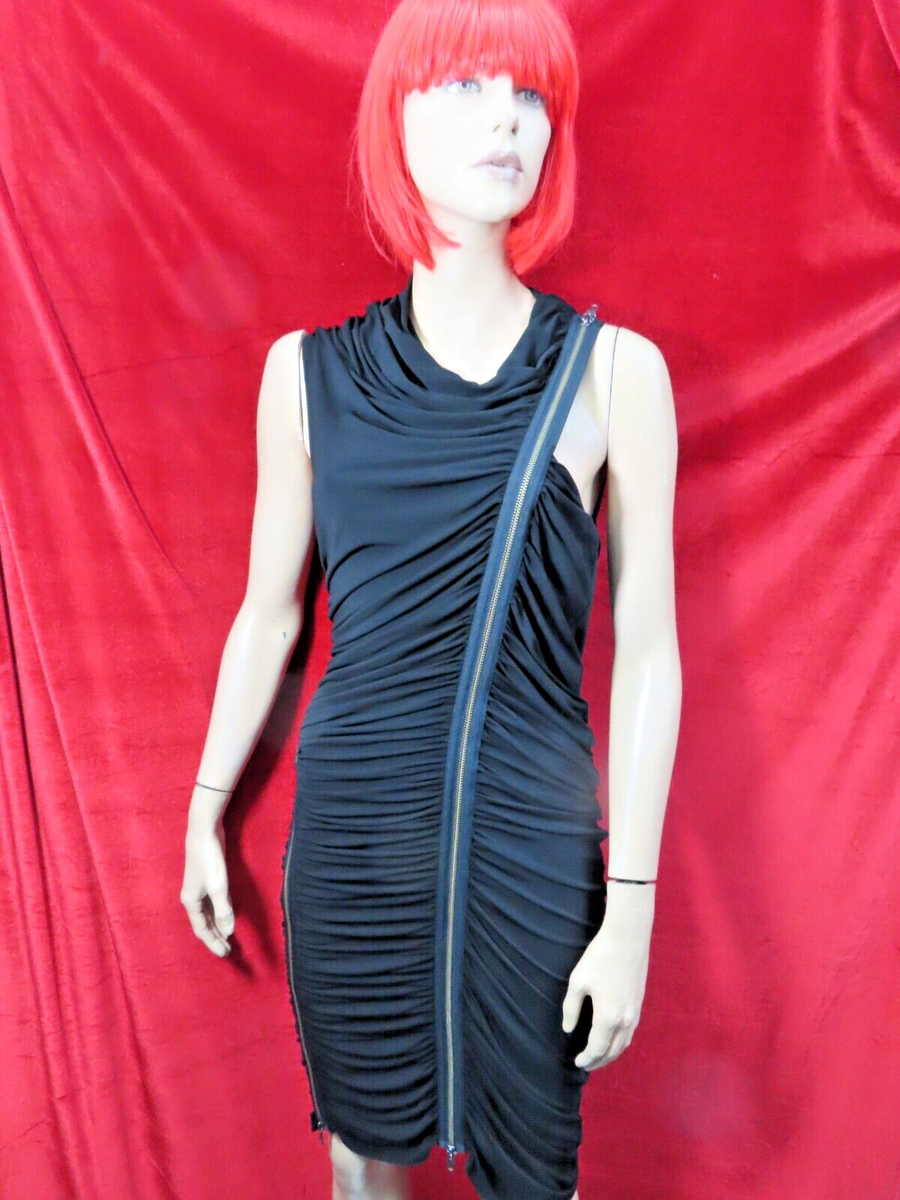 All Saints Gisele Black Bodycon Double Zip Dress UK12 UK