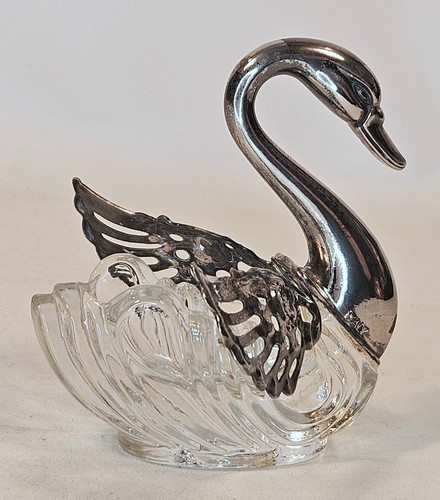 Salt Cellar Swan Vintage Made in Italy Metal and Glass - Picture 4 of 8